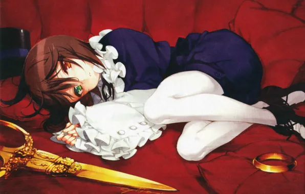Подушки, кольцо, rozen maiden, ножницы, оборки, разные глаза, souseiseki