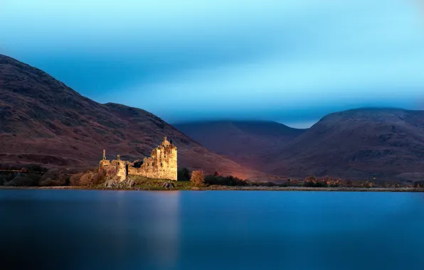 Картинка горы, озеро, Шотландия, Великобритания, дымка, lake, Scotland, Great Britain