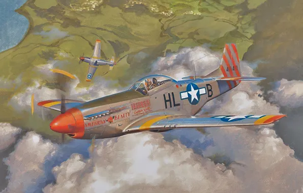 Картинка war, art, airplane, aviation, ww2, p51 d mustang