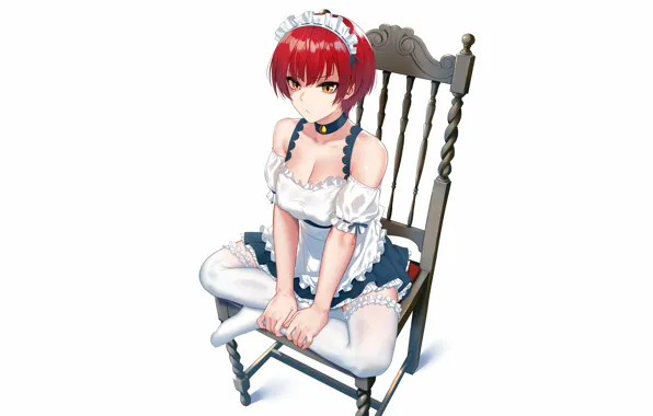 Girl, sexy, cleavage, thighhighs, red hair, dress, boobs, anime
