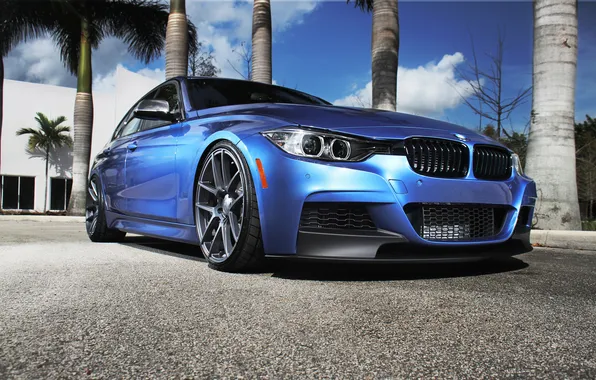 Картинка синий, бмв, BMW, blue, tuning, F30, 3 серия