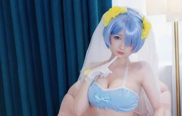 Girl, sexy, cleavage, boobs, blue eyes, beautiful, short hair, pretty