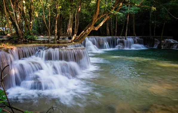 Лес, пейзаж, река, скалы, водопад, summer, Тайланд, forest