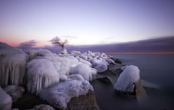 Лед, зима, море, закат