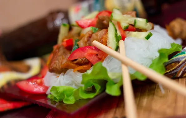 Ужин, фунчоза, мясное блюдо, овощи с мясом, фунчоза с мясом
