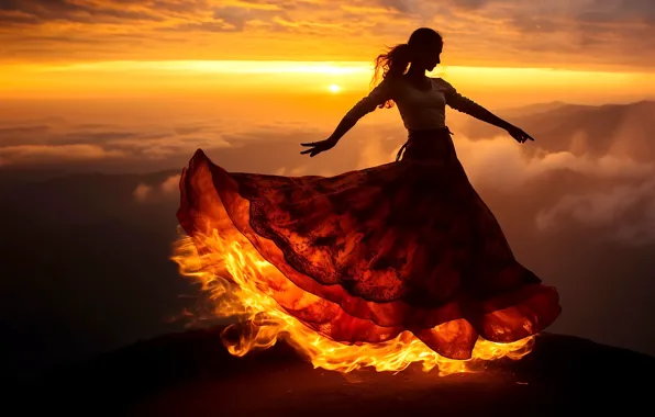 Небо, девушка, огни