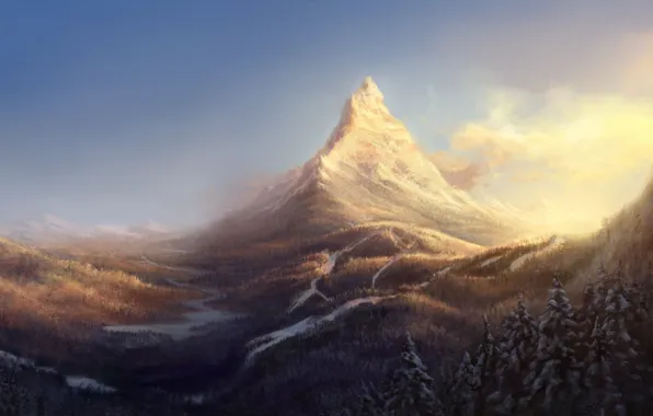 Nature, Mountain, Artwork, Forest