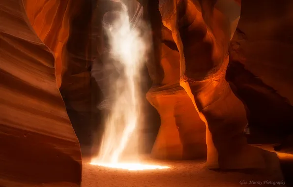 Песок, свет, скалы, пыль, США, штат Аризона, каньон Антилопы