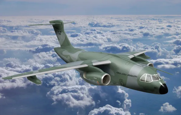 Sky, cloud, Brazil, FAB, kumo, Embraer, KC-390, developed and manufactured by Embraer Defesa e Seg