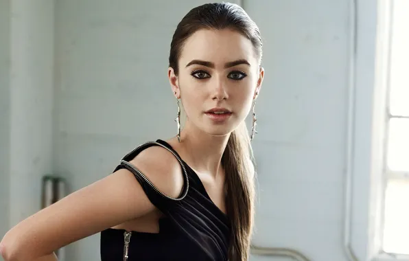 Картинка взгляд, девушка, лицо, макияж, красивая, Lily Collins