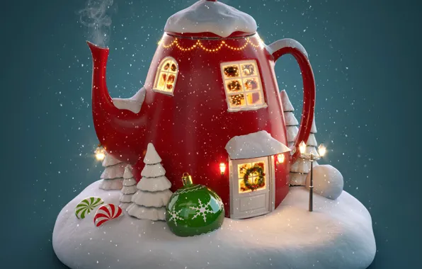 Картинка чайник, winter, snow, decoration, merry chrismas, holiday celebration