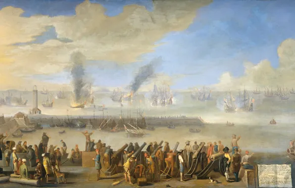 Масло, картина, холст на панели, 1660, неизвестный художник, Морской Бой в Ливорно 14 марта 1653