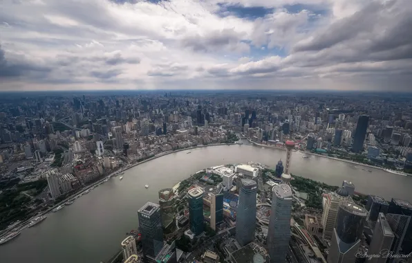 Город, China, небоскребы, горизонт, Китай, Shanghai, Шанхай, river
