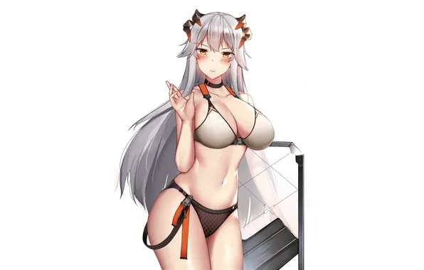 Girl, sexy, cleavage, horns, long hair, boobs, anime, beautiful