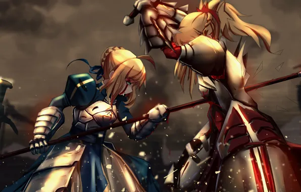 Blood, armor, anime, fight, asian, manga, Saber, spear