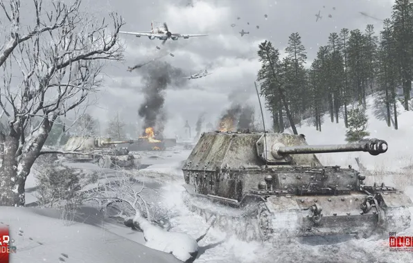 Самолет, бой, танк, aircraft, snow, battle, ил-2, tank