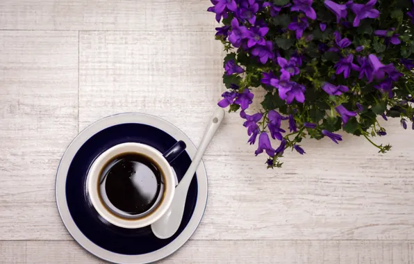 Цветы, кофе, ложка, напиток, flowers, drink, coffee, spoon