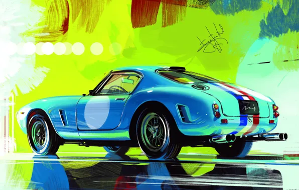 Картинка Car, Art, Retro, Sketch, Aleksandr Sidelnikov, Ferrari 250 GT SWB Berlinetta