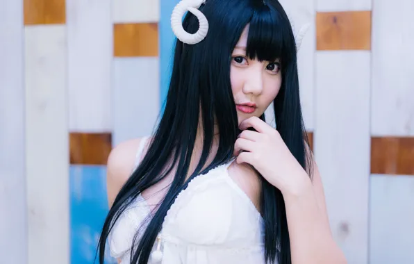 Girl, sexy, horns, long hair, beautiful, pretty, lips, face