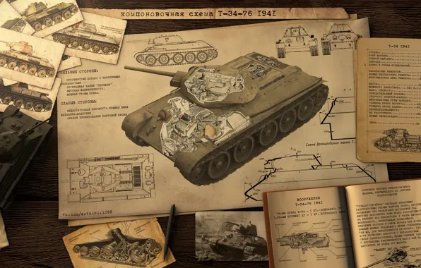 Схема, арт, танк, Т-34-76, Советский Танк, War thunder