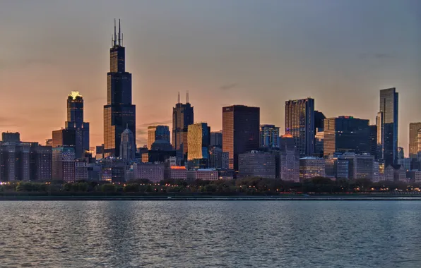 Картинка небо, здания, небоскребы, USA, америка, чикаго, Chicago, сша