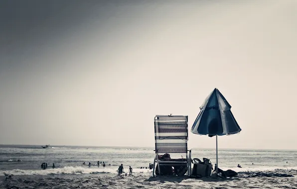 Картинка песок, пляж, радость, пейзаж, зонтик, наслаждение, отдых, берег