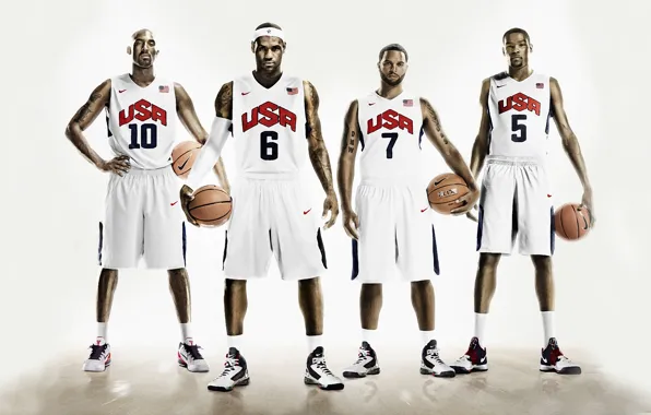 Картинка Спорт, Баскетбол, USA, Nike, LeBron James, Kobe Bryant, Четыре, Kevin Durant