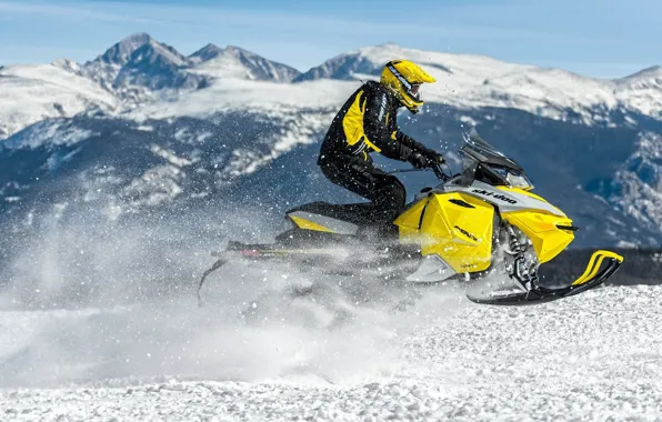 Горы, Снег, Прыжок, Профиль, Снегоход, Snowmobile, Ski-Doo