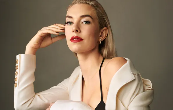 Поза, фон, портрет, актриса, блондинка, костюм, фотосессия, Harper's Bazaar