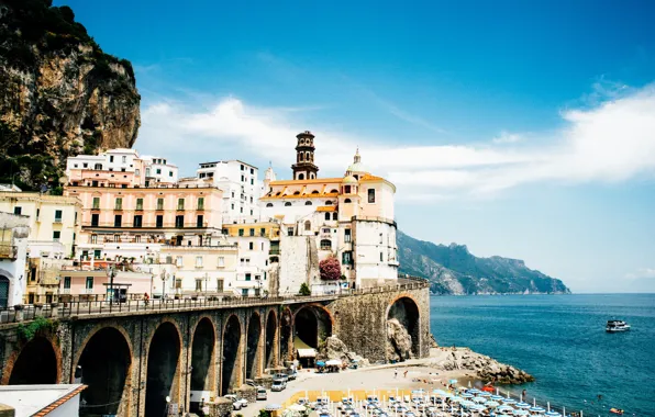 Beach, sea, Italy, Campania, coast, Amalfi Coast, boat, bay