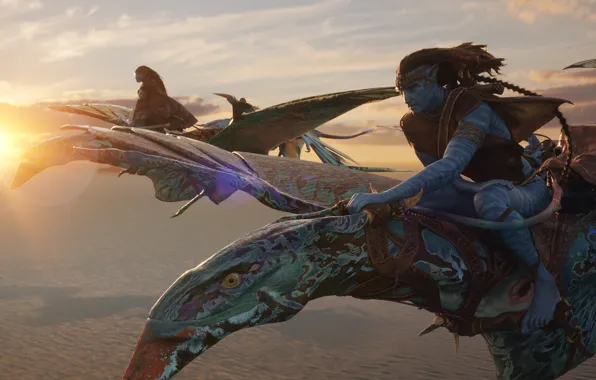 Avatar, Neytiri, flying, Jake Sully, Na'vi, Avatar: The Way of Water, ikran