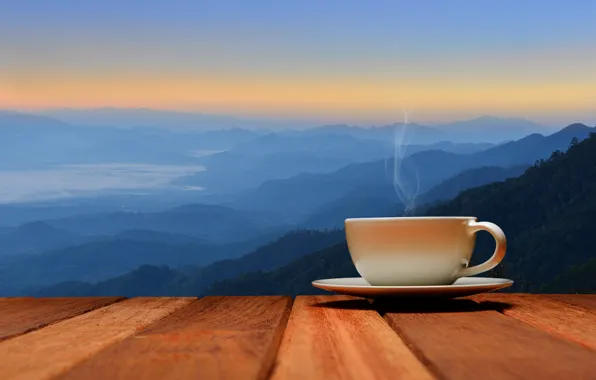 Рассвет, кофе, утро, чашка, hot, coffee cup, good morning