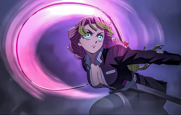 Грудь, взгляд, девушка, аниме, anime, высокое качество, розовые волосы, anime Wallpapers