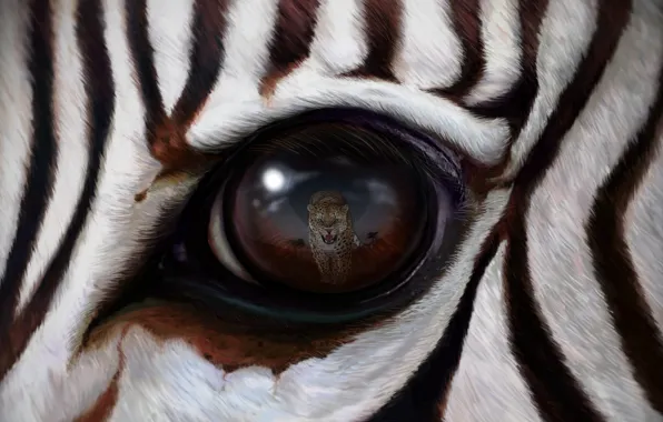 Картинка wallpaper, leopard, art, predator, eye, reflection, rendering, zebra