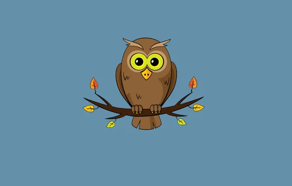 Листья, дерево, сова, минимализм, ветка, owl