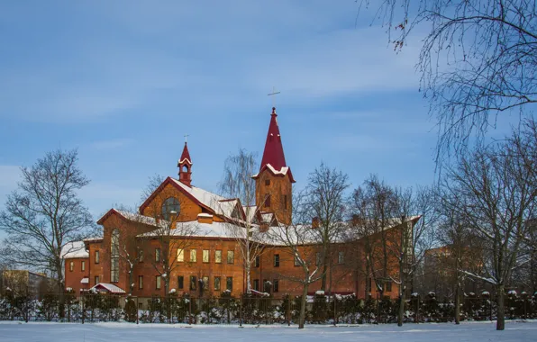 Зима, город, архитектура, костел