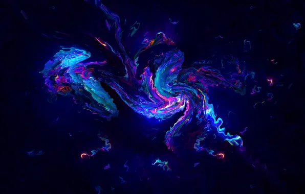 Абстракция, краски, неон, neon, abstraction, paints, dark blue, темно-синий