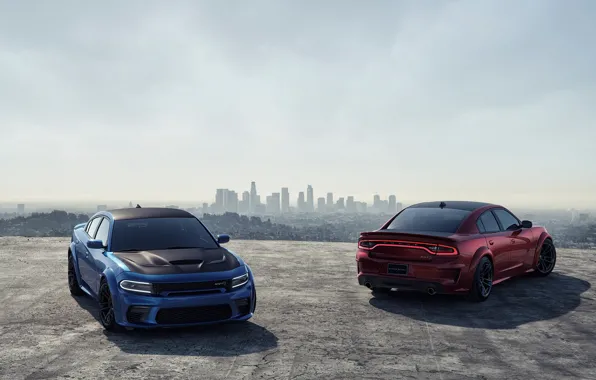 Красный, Авто, Синий, Машина, Car, Автомобиль, Render, Dodge Charger