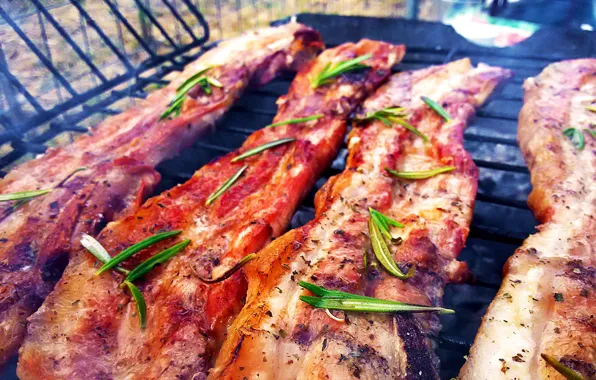 Meat, ribs, rosemary, Roast pancetta