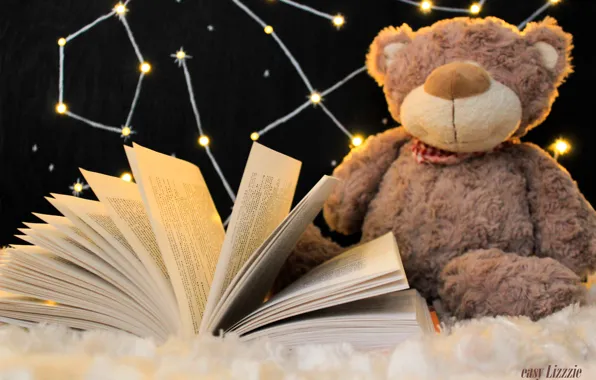 Картинка уют, тепло, игрушка, медведь, книга, плед, созвездие, bear