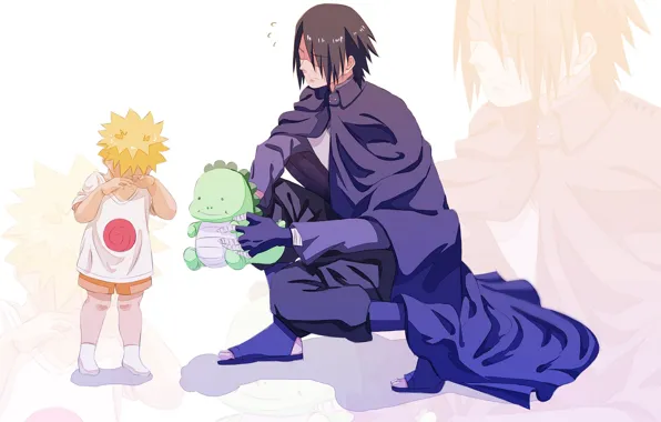 Игрушка, динозавр, парень, Наруто, Naruto, ребёнок, Саске Учиха, Наруто Узумаки