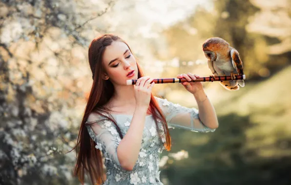 Картинка девушка, настроение, сова, птица, боке, by Ольга Бойко, Александра Гирская