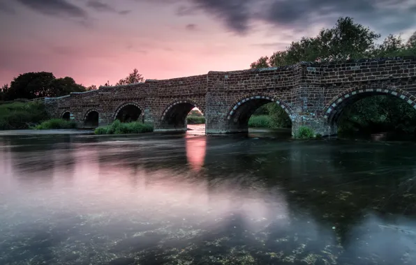 Картинка закат, мост, река