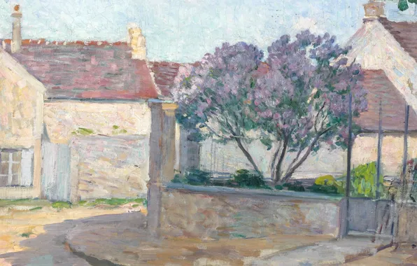 Дом, улица, картина, городской пейзаж, Анри Лебаск, Village Street in Anjou