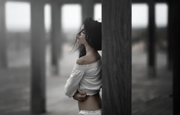 Картинка море, девушка, мост