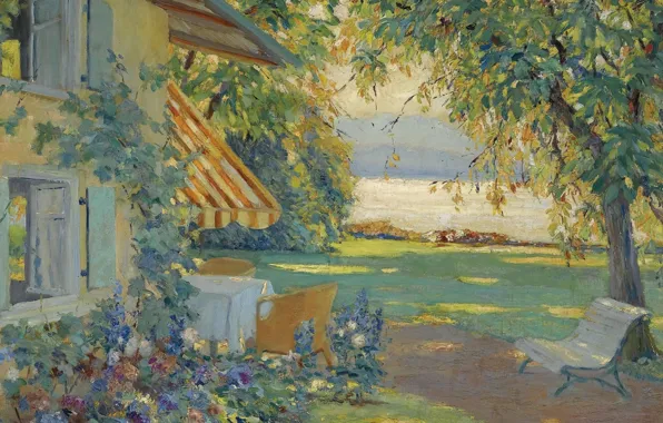 Картина, Эдуард Какуел, Edward Cucuel, Артистический Сад на Озере Штарнберг