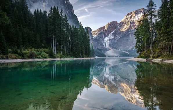 Картинка деревья, пейзаж, горы, озеро, отражение, Италия, Доломитовые Альпы