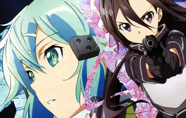 Аниме, арт, Мастера меча онлайн, Sword Art Online, Кирито, Синон