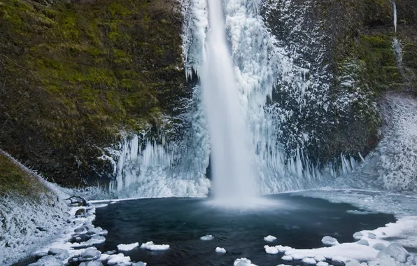Картинка лед, зима, водопад