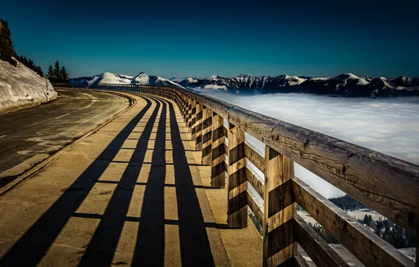 Road, Germany, mountains, Above the clouds